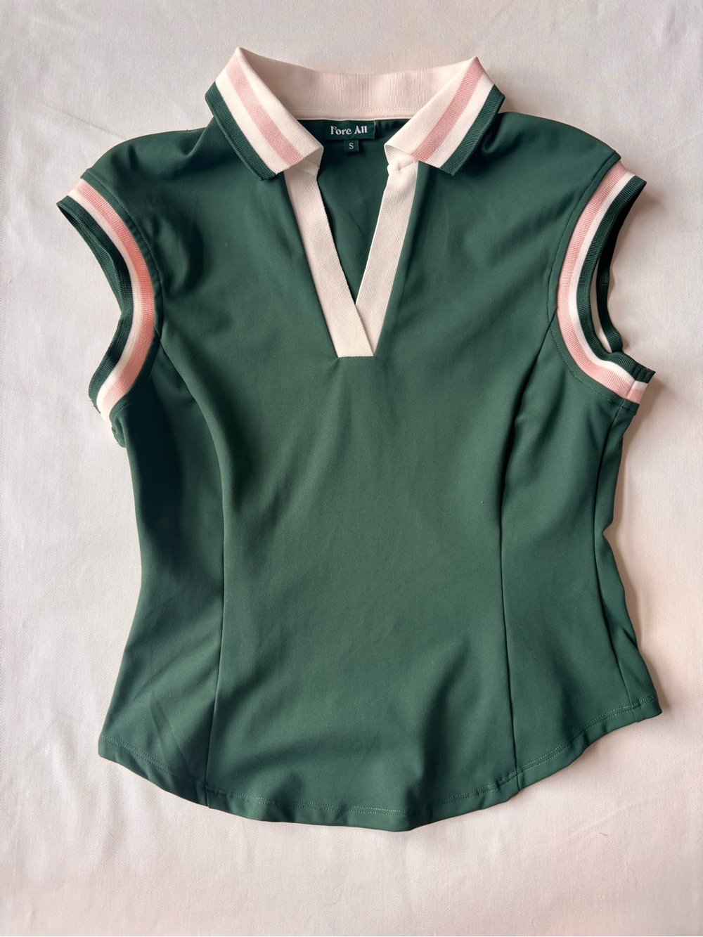 Fore All Green Sleeveless Polo Top with Pink & White Trim